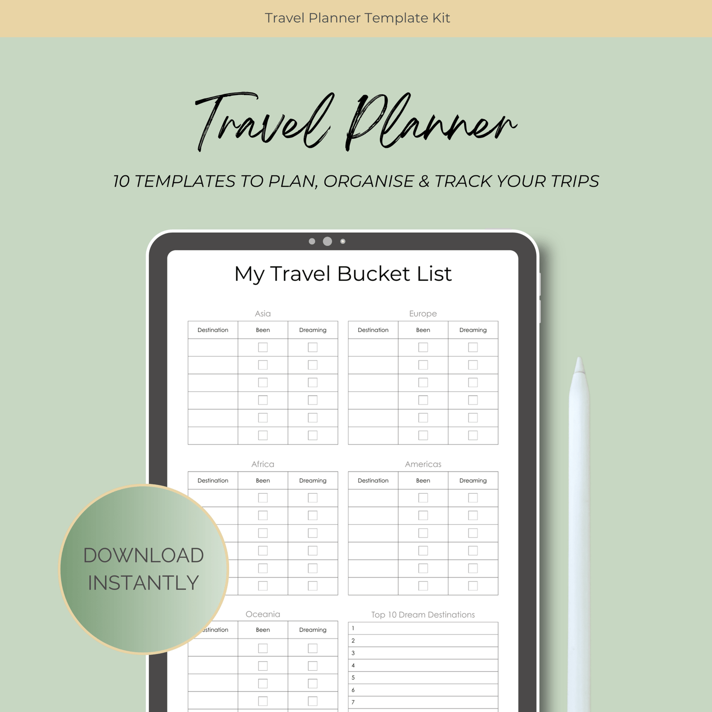 Printable Travel Planner Kit Travel Journal by Journey & Bloom UK