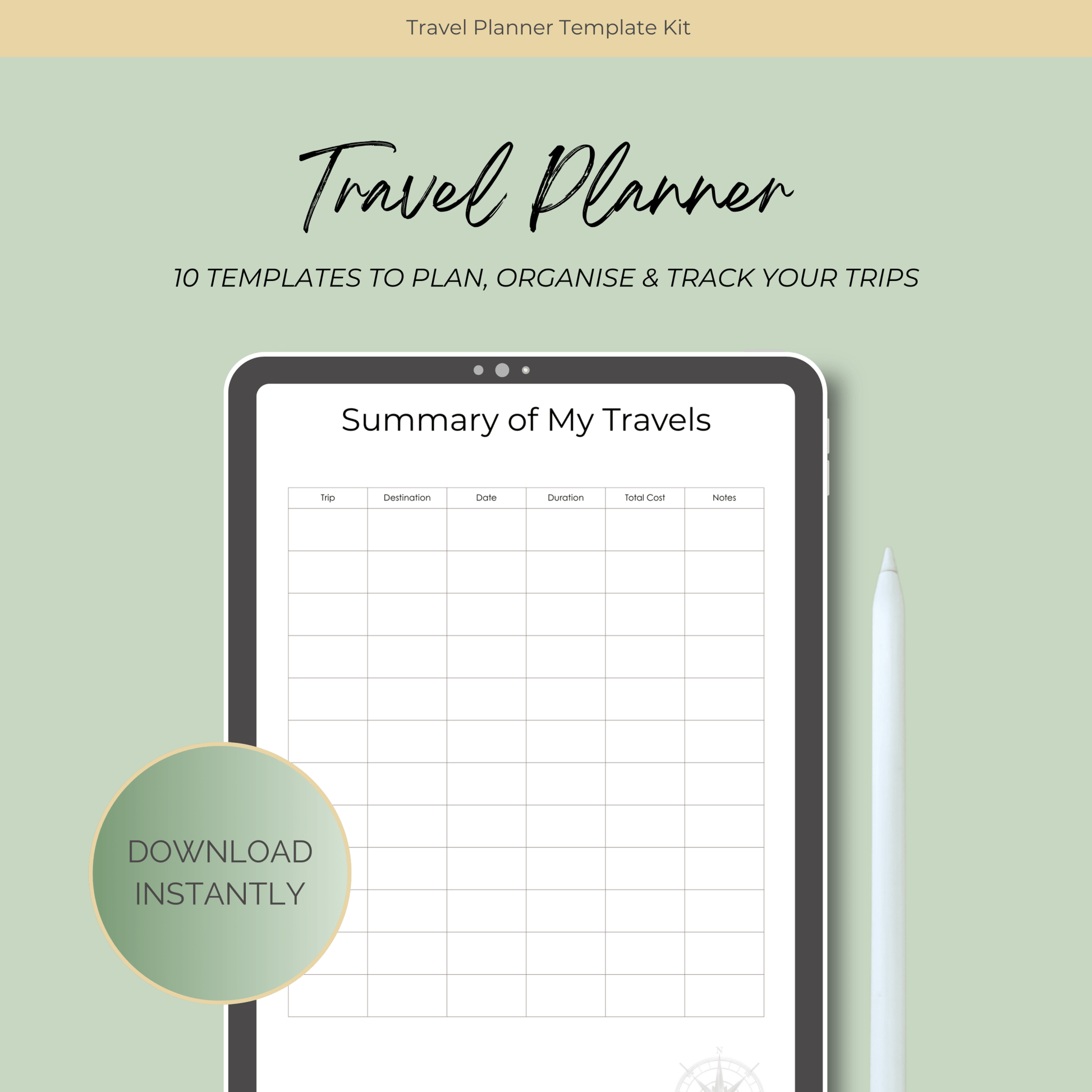 Printable Travel Planner Kit Travel Journal by Journey & Bloom UK