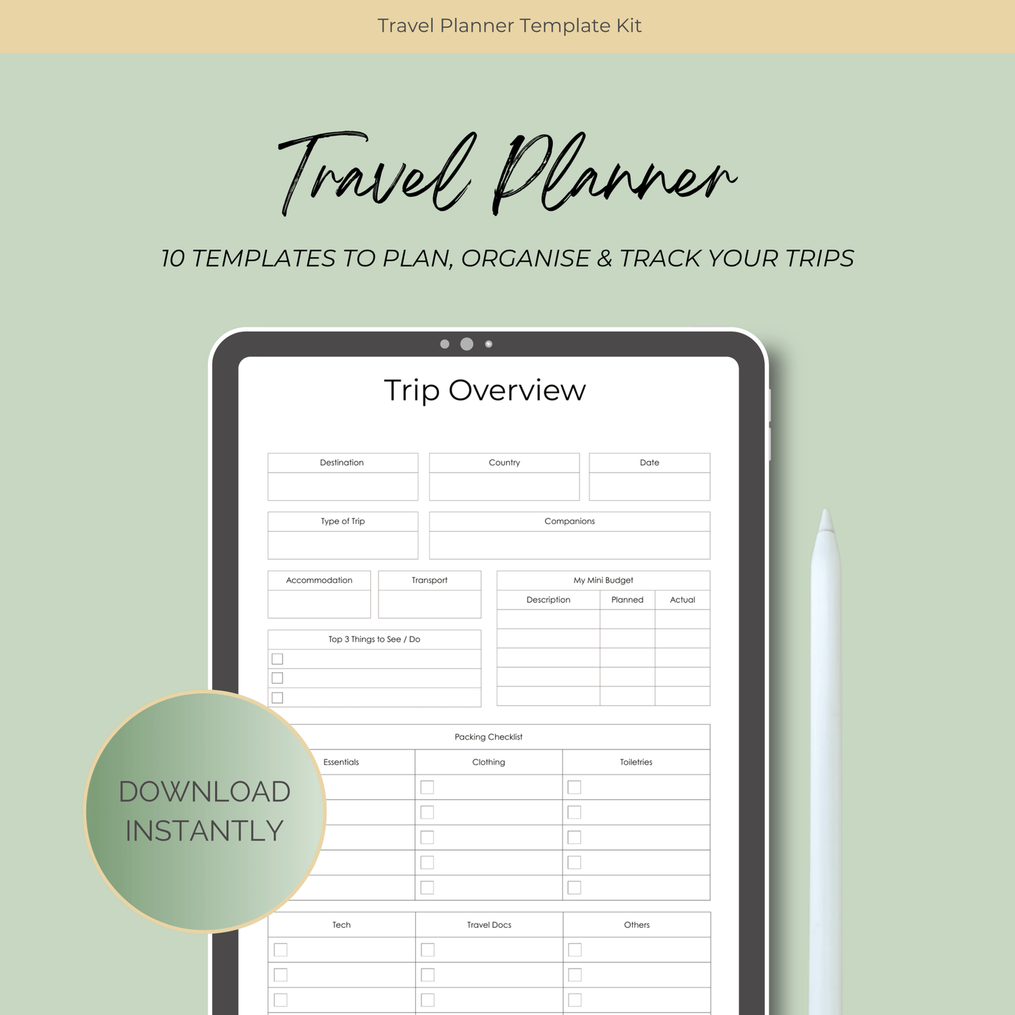 Printable Travel Planner Kit Travel Journal by Journey & Bloom UK