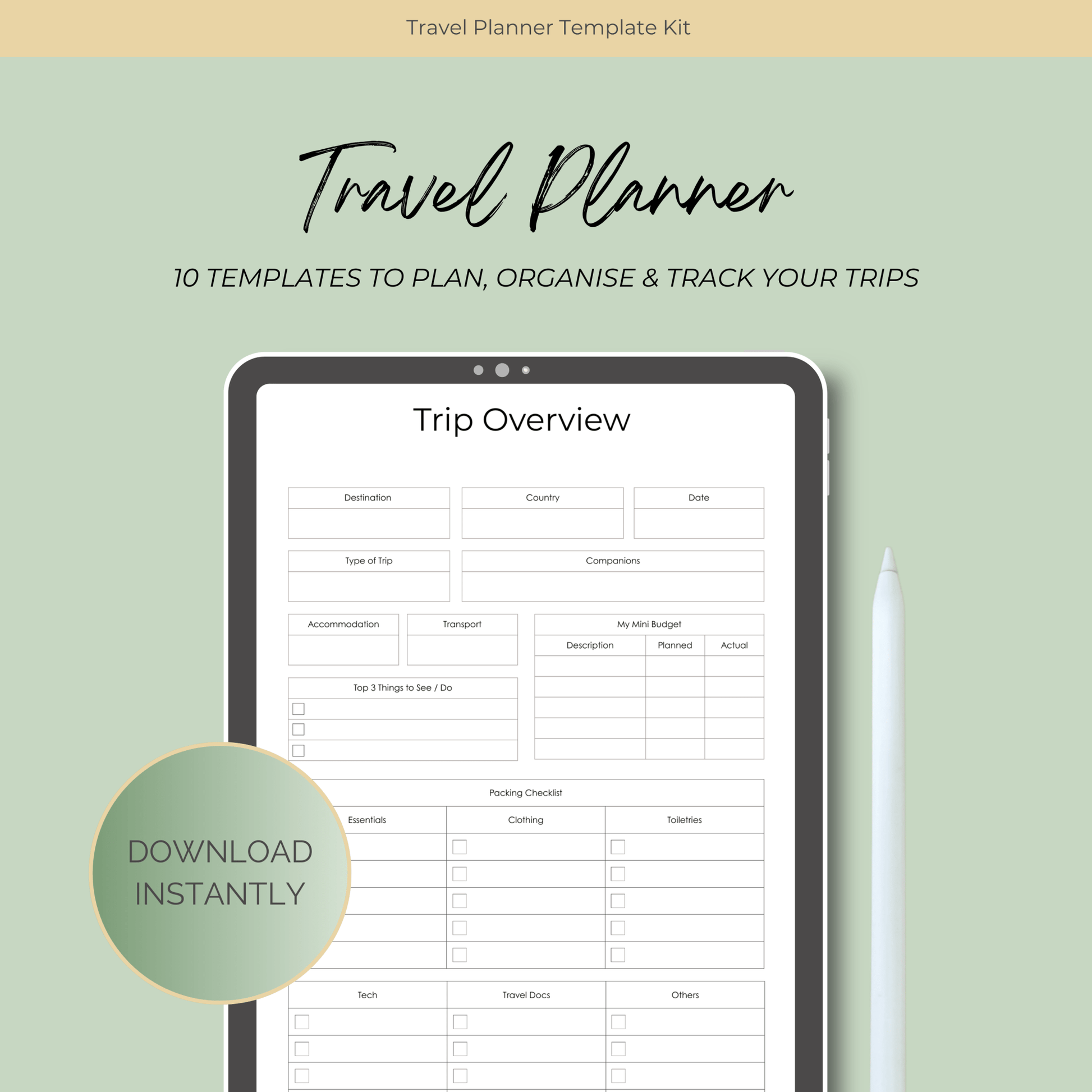 Printable Travel Planner Kit Travel Journal by Journey & Bloom UK