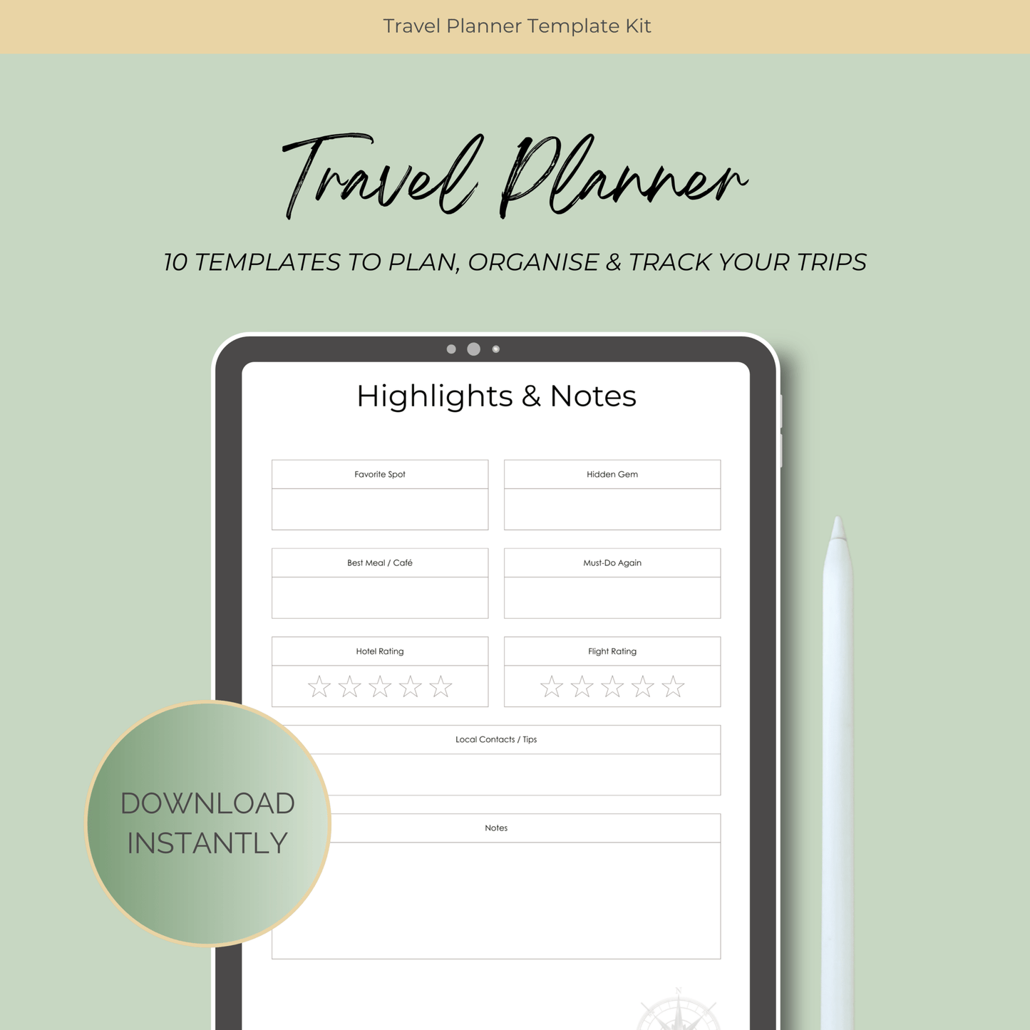 Printable Travel Planner Kit Travel Journal by Journey & Bloom UK