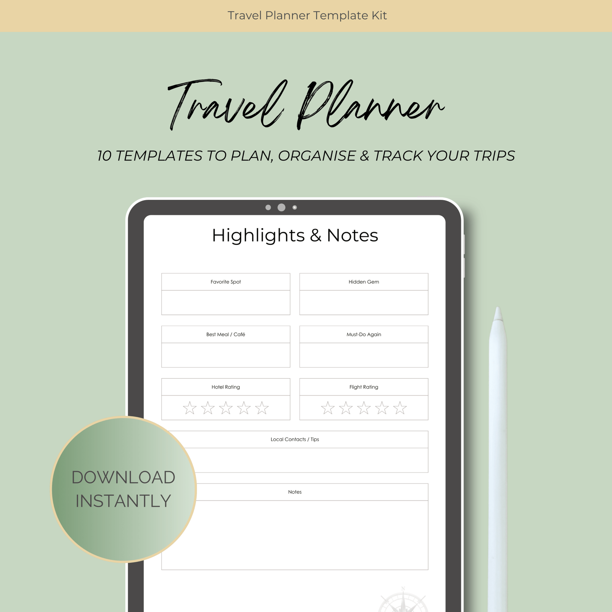 Printable Travel Planner Kit Travel Journal by Journey & Bloom UK