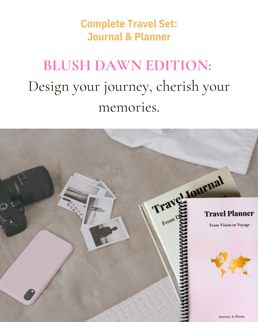 Travel Planner & Journal Set | Blush Dawn Travel Journal by Journey & Bloom UK