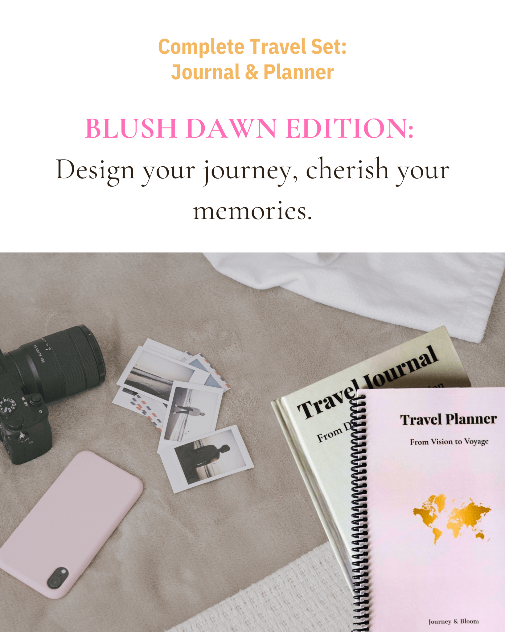 Travel Planner & Journal Set | Blush Dawn Travel Journal by Journey & Bloom UK