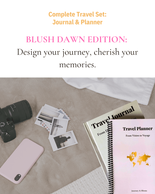 Travel Planner & Journal Set | Blush Dawn Travel Journal by Journey & Bloom UK